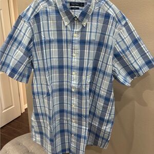 Nautica Men's Casual Blue and White Plaid Shirt